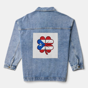 Puerto Rico klaver vlag vintage gravure vector D Denim Jacket