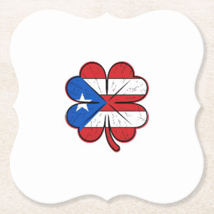 Puerto Rico klaver vlag vintage gravure vector D Kartonnen Onderzetters