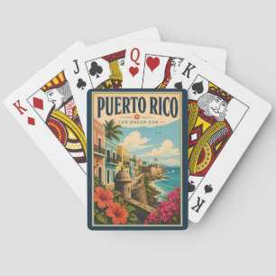 Puerto Rico Kust Illustratie Reis Kunst Vintage Pokerkaarten