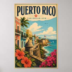 Puerto Rico Kust Illustratie Reis Kunst Vintage Poster
