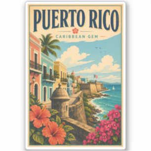 Puerto Rico Kust Illustratie Reis Kunst Vintage Sticker