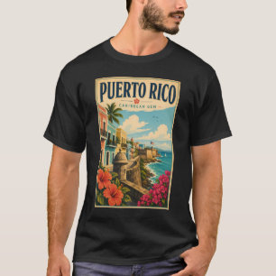 Puerto Rico Kust Illustratie Reis Kunst Vintage T-shirt