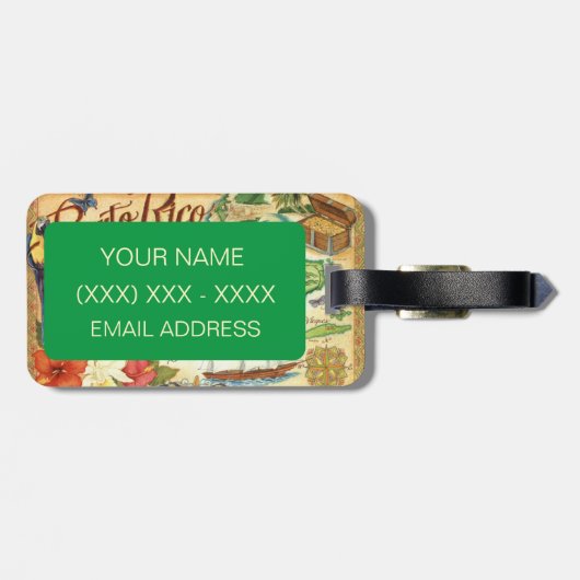 Puerto Rico Map Bagagelabel (Achterkant horizontaal)