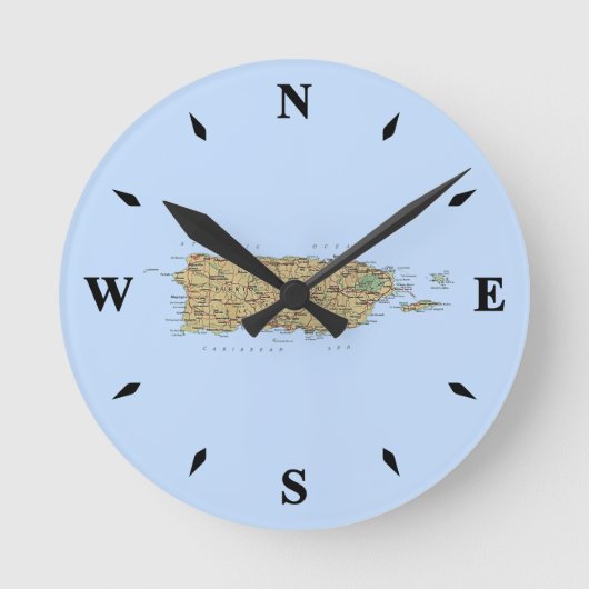 Puerto Rico Map Clock Ronde Klok (Voorkant)