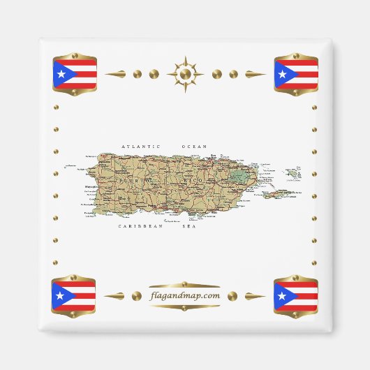 Puerto Rico Map + Flags Magnet Magneet (Voorkant)