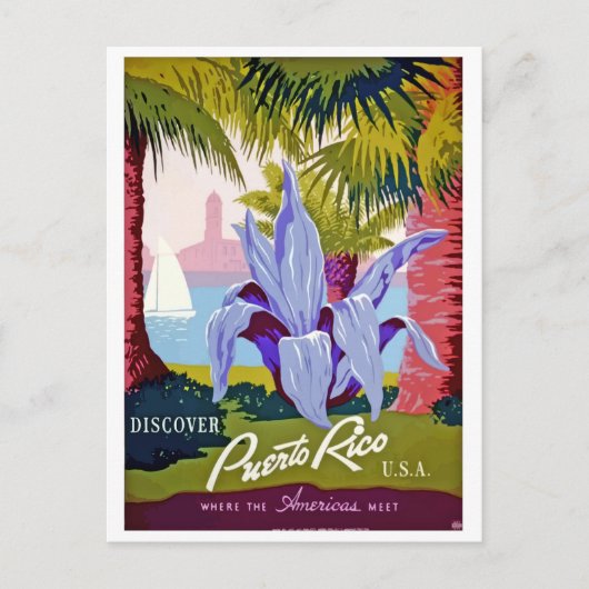 Puerto Rico, oud briefkaart voor reizen (Voorkant)