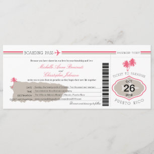 Puerto Rico Palm Tree Wedding Boarding Pass Kaart