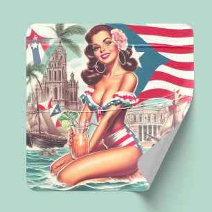  Puerto Rico Pin-Up Vierkante Sticker