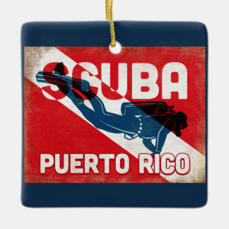 Puerto Rico Scuba Diver - Blue Retro Keramisch Ornament