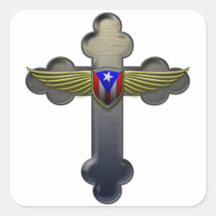 Puerto Rico - Shield & Cross Vierkante Sticker