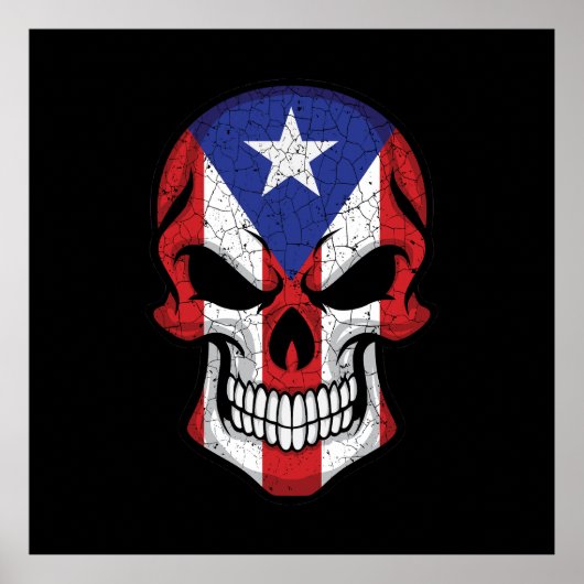 Puerto Rico Smiling Skull Flag Poster (Voorkant)