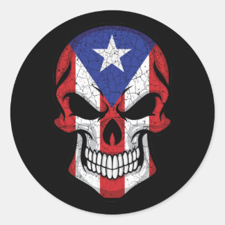 Puerto Rico Smiling Skull Flag Ronde Sticker