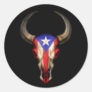 Puerto Rico Vlag Bull Skull op zwart Ronde Sticker