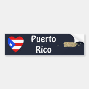 Puerto Rico Vlag Hart + Landkaart Bumpersticker