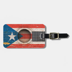 Puerto Rico vlag op de oude akoestische gitaar Bagagelabel