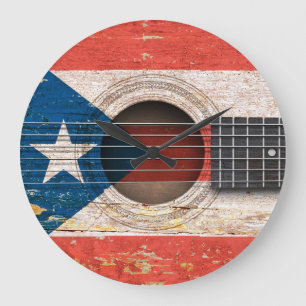 Puerto Rico vlag op de oude akoestische gitaar Grote Klok
