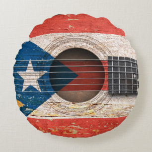 Puerto Rico vlag op de oude akoestische gitaar Rond Kussen
