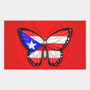 Puerto Rico vlinder vlag op rood Rechthoekige Sticker
