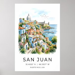 Puerto Rico Waterverfprint San Juan Haven Scene Poster