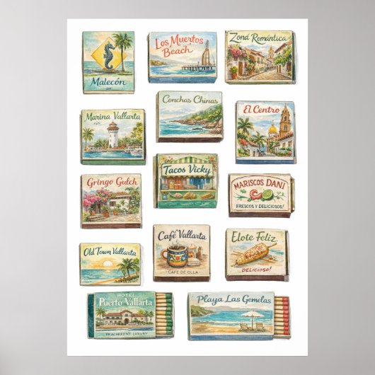 Puerto Vallarta Matchbook Collection Art Print (Voorkant)