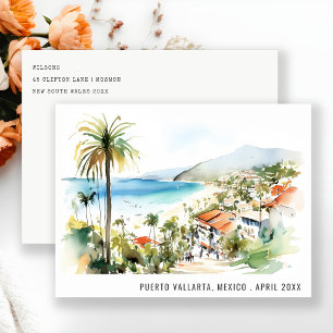 Puerto Vallarta Mexico Watercolor Landschap Reis Feestdagenkaart