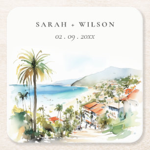Puerto Vallarta Mexico Watercolor landschap Trouwe Vierkante Kartonnen Onderzetter