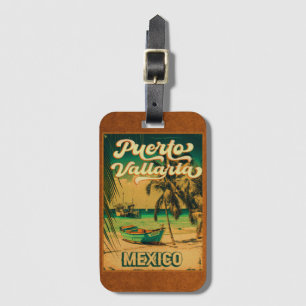 Puerto Vallarta Palm Tree Retro 80's Mexicaanse Pl Bagagelabel