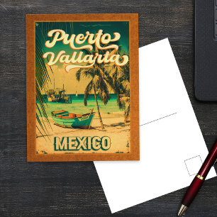 Puerto Vallarta Palm Tree Retro 80's Mexicaanse Pl Briefkaart