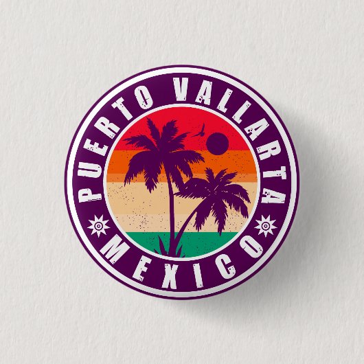 Puerto Vallarta Palm Tree Retro Souvenir 80s Ronde Button 3,2 Cm (Voorkant)