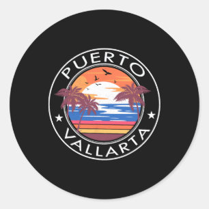 Puerto Vallarta Retro Beach Zomervakantie reis F Ronde Sticker