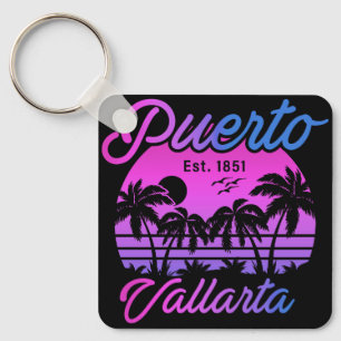 Puerto Vallarta Retro Sunset 80s Palmbomen Sleutelhanger