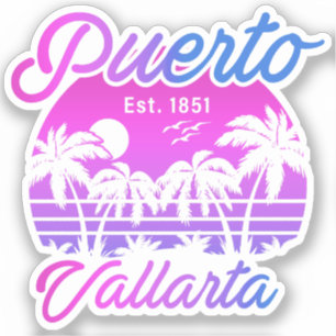 Puerto Vallarta Retro Sunset 80s Palmbomen Sticker
