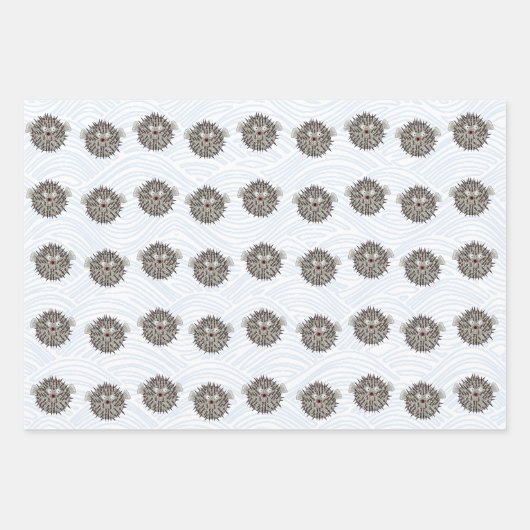 Pufferfish Wrapping Papier Platte Blad Set van 3 Inpakpapier Vel (Voorkant 3)
