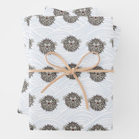 Pufferfish Wrapping Papier Platte Blad Set van 3 Inpakpapier Vel (In situ)