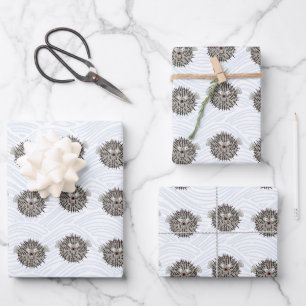 Pufferfish Wrapping Papier Platte Blad Set van 3 Inpakpapier Vel