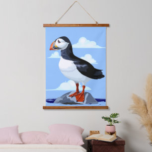 Puffin Cute Atlantic Seabird Hangend Wandkleed