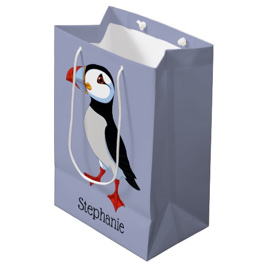 Puffin Design Gift Bag Medium Cadeauzakje (Voorkant Gekanteld)