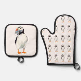 Puffin design ovenwant & pannenlap set