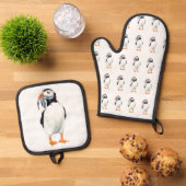 Puffin design ovenwant & pannenlap set (Top down)
