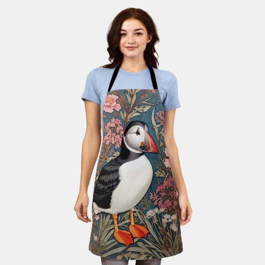 Puffin en Zee Thrift Flowers William Morris Schort (Gedragen)