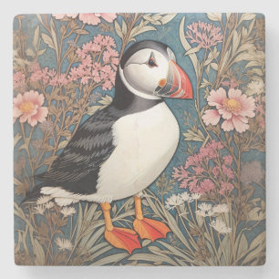 Puffin en Zee Thrift Flowers William Morris Stenen Onderzetter