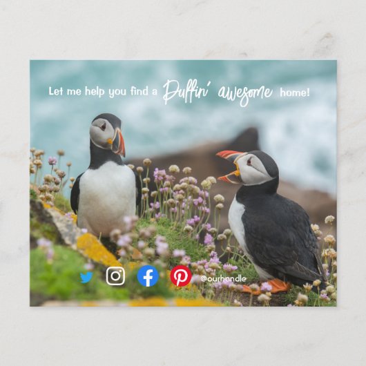 puffin geweldige makelaarsmakelaar marketing postc flyer (Voorkant)