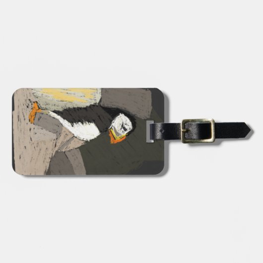 Puffin in Rocks Drawing Bagagelabel (Voorkant horizontaal)