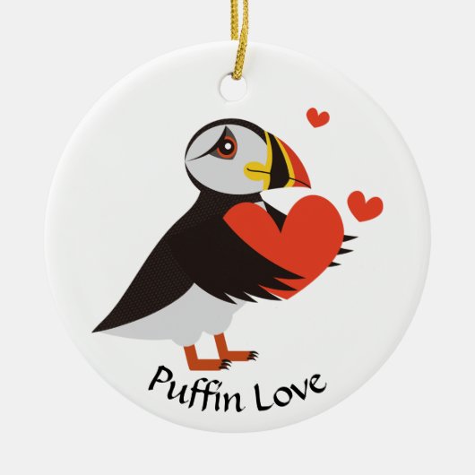Puffin Love Red Hearts Ornament (Voorkant)