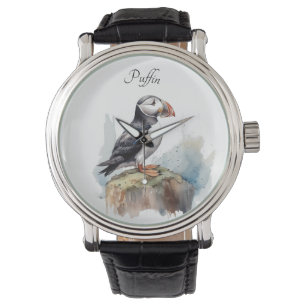 Puffin op een Rock Waterverf, op maat Horloge