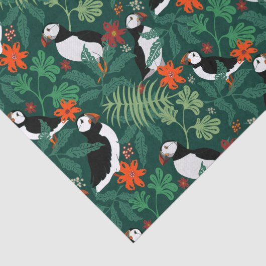 Puffin Pattern Lush Green Tissuepapier (Detail)