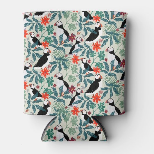 Puffin Pattern Warm Beige Blikjeskoeler (Voorkant)