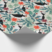 Puffin Pattern Warm Beige Cadeaupapier (Hoek)