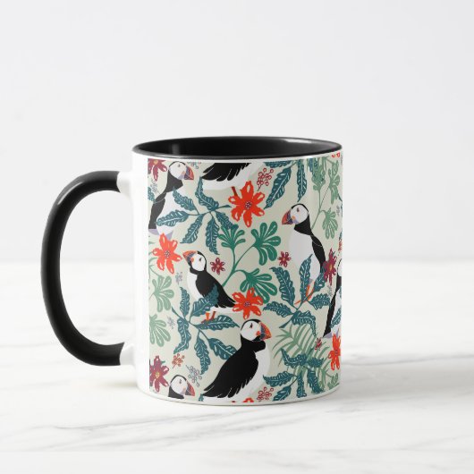 Puffin Pattern Warm Beige Mok (Links)