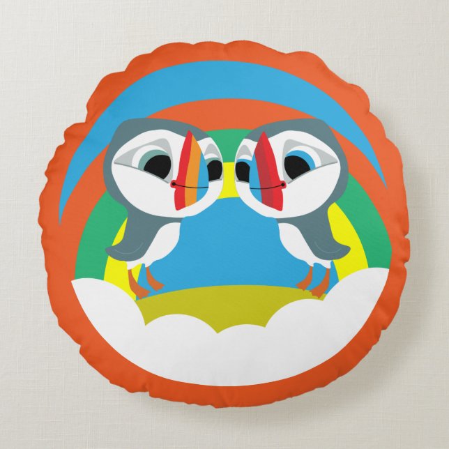 Puffin Rocks Rond Kussen (Voorkant)